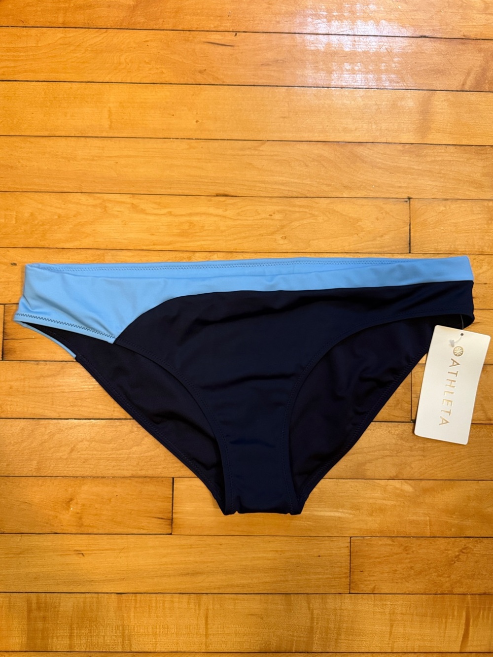 Athleta Navy Bikini Bottoms with Light Blue Waistband